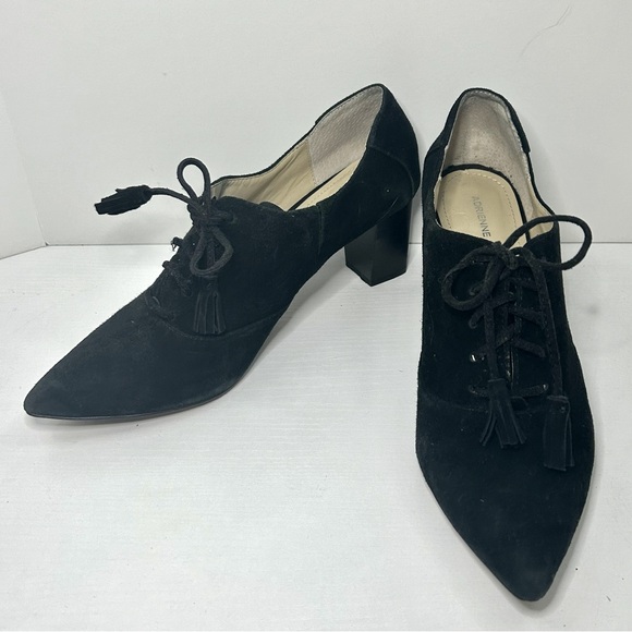 Adrienne Vittadini Black Suede Lace Up Pointed Toe Block Heel Pump Shoes Size 8 - Picture 1 of 16